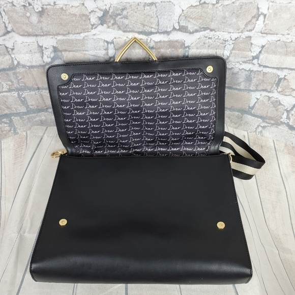 Dear Drew by Drew Barrymore Leather Envelope Satchel Black Gold - Picture 9 of 16